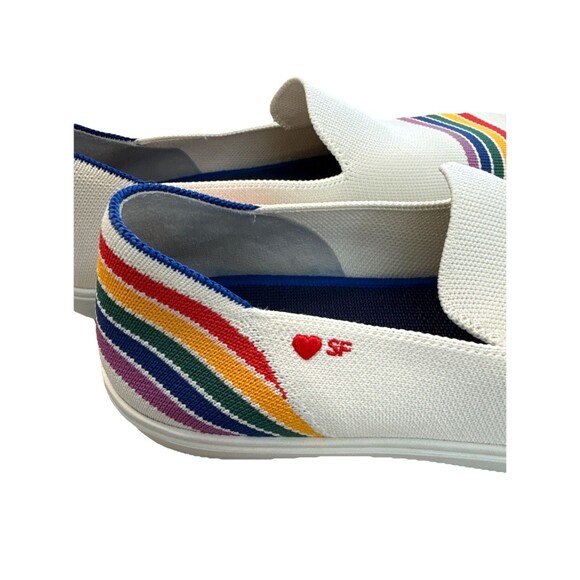 ROTHYS Size 10 Limited Edition SF Pride White Rainbow Stripe Slip On Sneakers - Picture 4 of 16